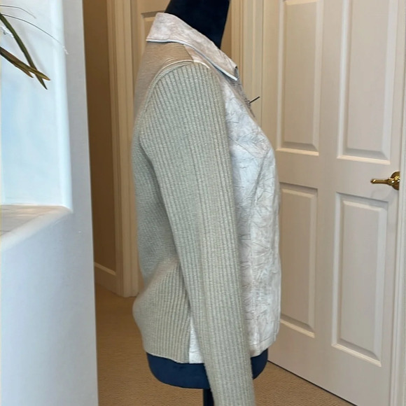 Coldwater Creek‎ Tan Suede Leather Sweater Cable Knit Zip Up Jacket Size S - Picture 3 of 8